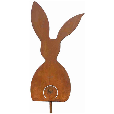 Rostig rustikale Osterdekoration - fachmännisch von Hand hergestellte Metall Hasen Figuren als dekorativer Gartenstecker für Ostern.