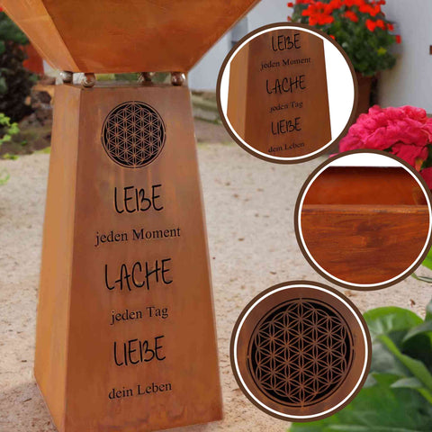 Einzigartige Metall Rost Dekosäule mit abnehmbarer Pflanzschale für einen tollen Blickfang in Ihrer Wohn- und Gartendekoration im Vintage Look.