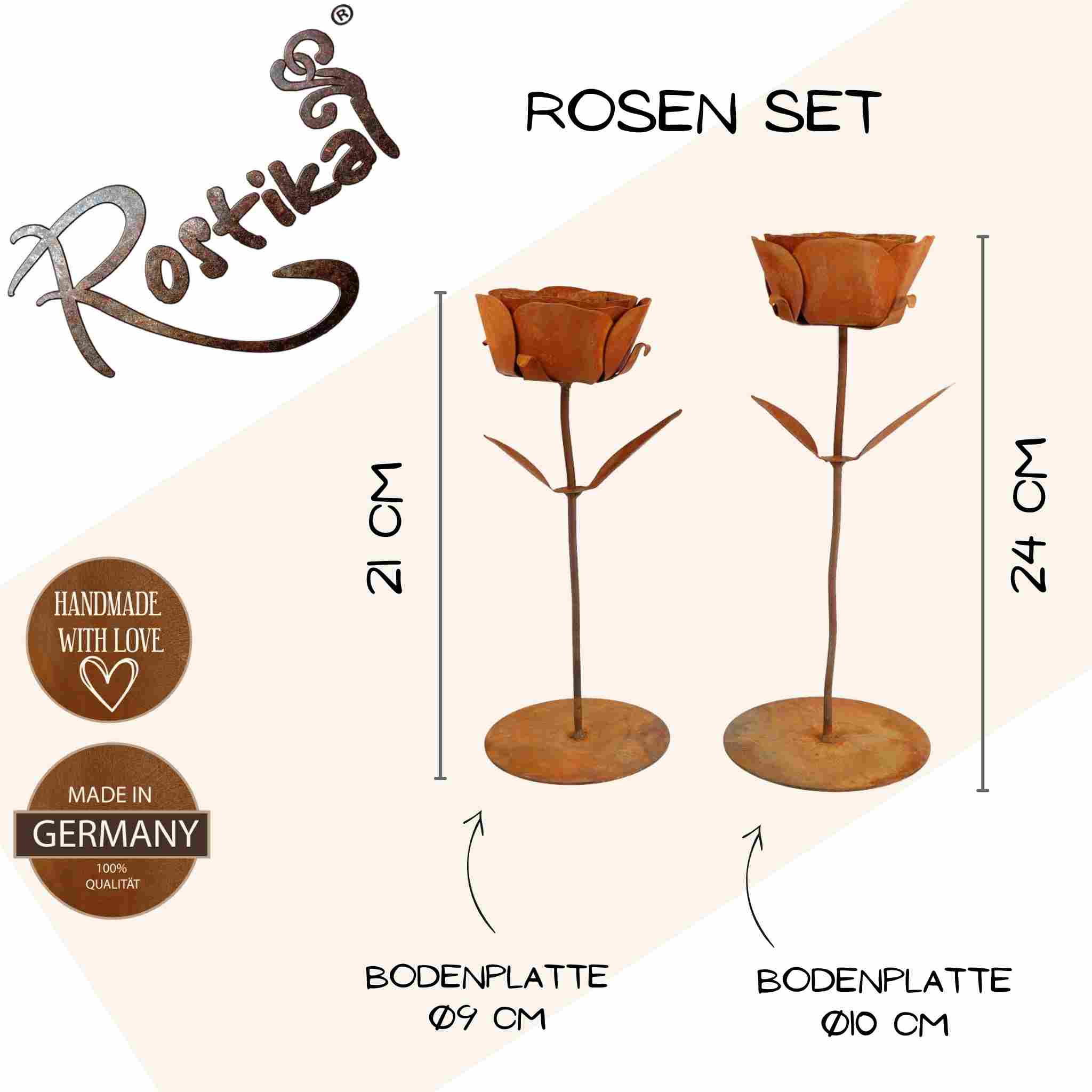 Exklusives Set: 21 cm Rose für subtile Eleganz und 34 cm Rose für imposante Schönheit – perfekt für Ihren Garten.