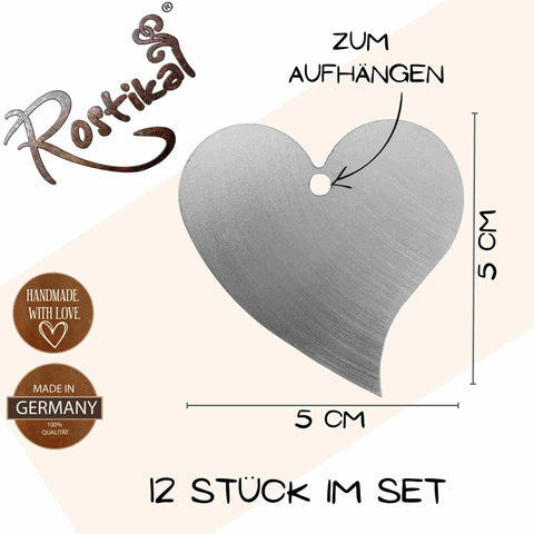12er Set Metall Hängedeko Herzen zum Basteln - Herz Deko Geschenkanhänger in Silberoptik