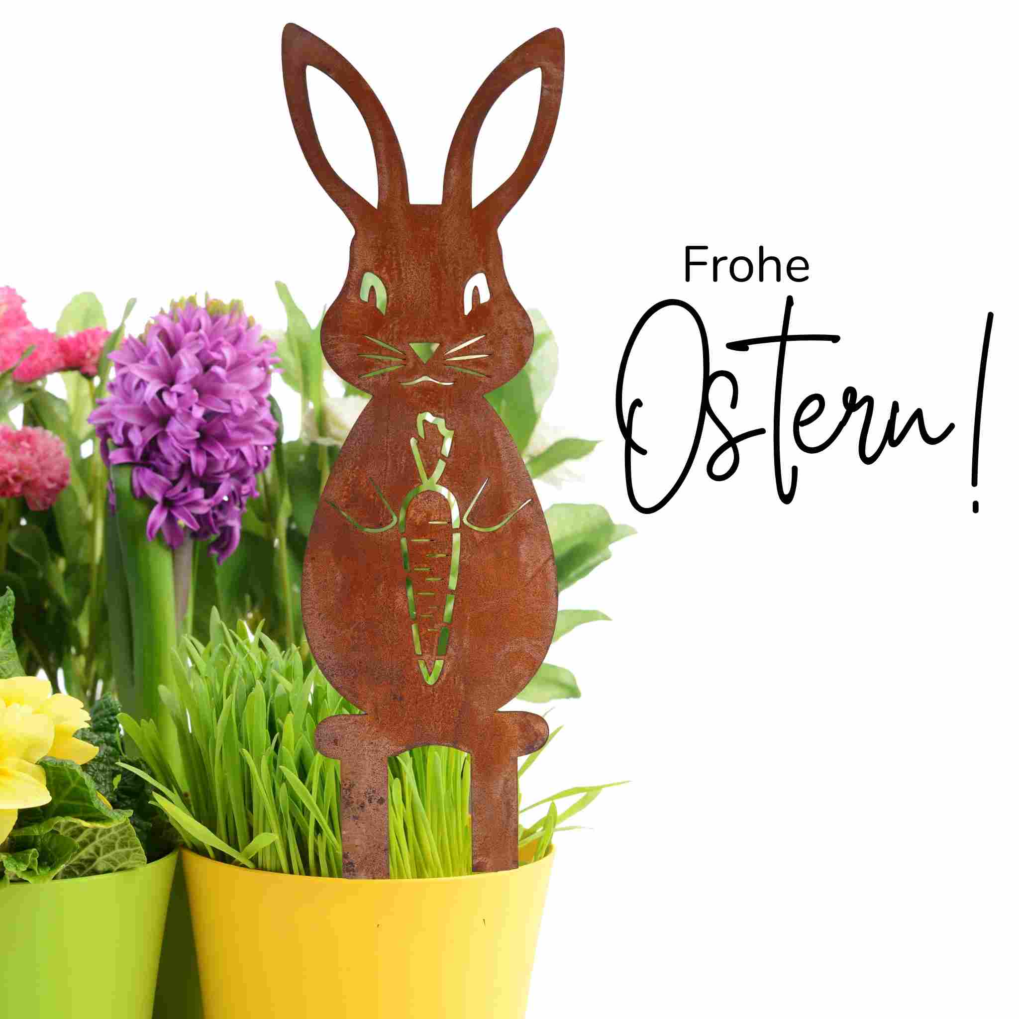 Rostiger Dekohase Karla Karotte: Das Highlight Ihrer Osterdeko im Garten. Perfekt zwischen blühenden Blumenbeeten platziert oder als charmanter Hingucker auf Ihrer Terrasse.