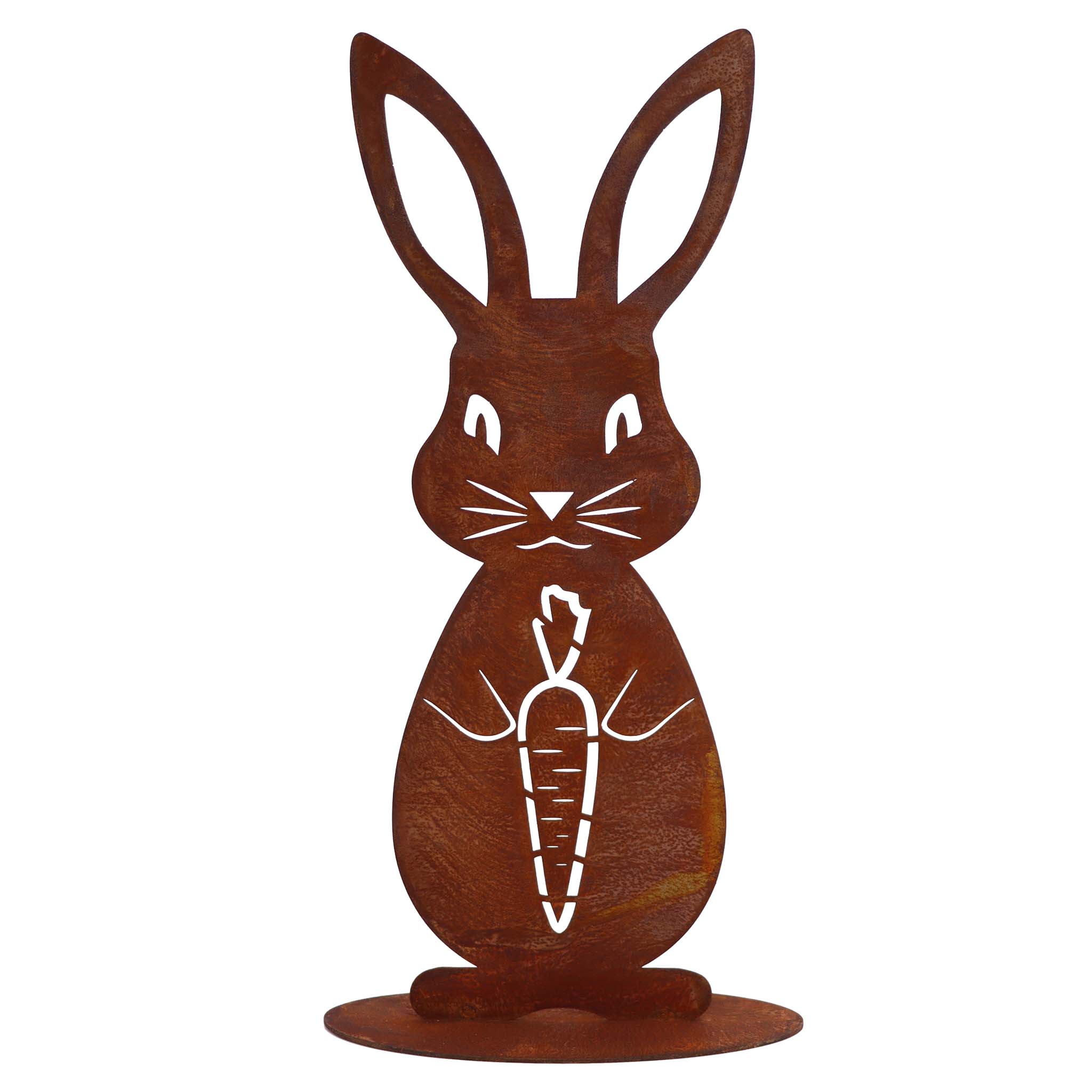 Rostiger Edelrost-Deko-Hase für Gartengestaltung, bayerisches Handwerk, ideal für Frühlings- und Osterdekoration.