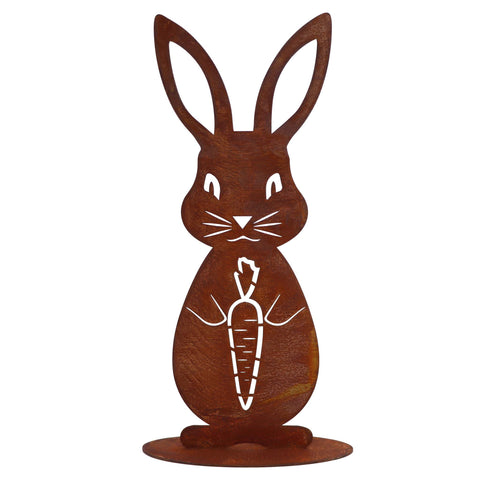 Rostiger Edelrost-Deko-Hase für Gartengestaltung, bayerisches Handwerk, ideal für Frühlings- und Osterdekoration.