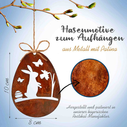 Detailansicht des Edelrost Ostereier Deko-Sets mit Aufhängeschnur für die Osterdekoration im Haus oder Garten.