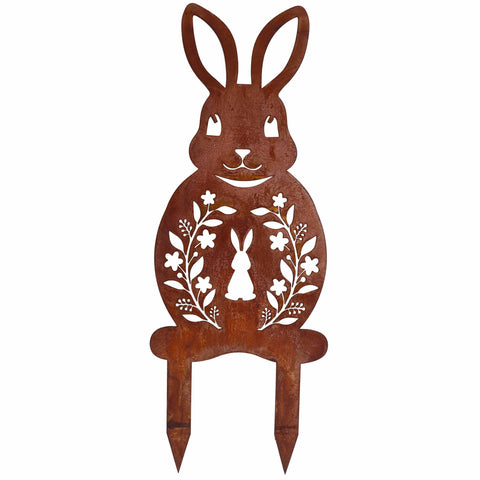 Rostdeko-Hase zum Stecken für den Garten, ideale Osterdeko aus Metall mit Vintage-Flair und langlebiger Qualität.