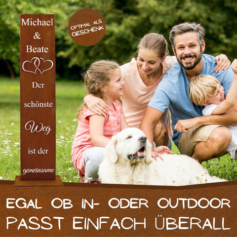Edelrost Stele mit Spruch als Geschenkidee für Hochzeit oder Familie – wetterfeste Rostdeko für Garten und Zuhause