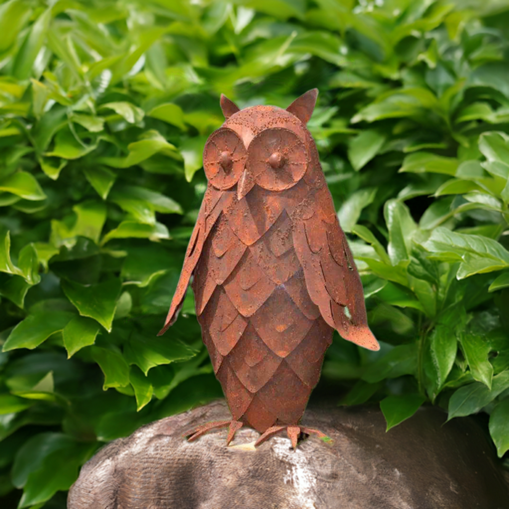 3D Deko Eule aus Metall in Rostoptik | Große Skulptur für Haus und Garten