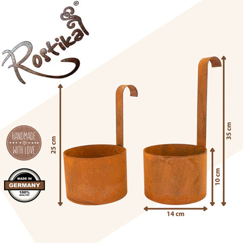 Edelrost Blumentopf zum Aufhängen im Vintage Look für den Balkon oder Garten. Robuste Konstruktion für lange Dekofreude