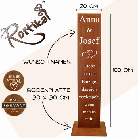 Rostiges Metall Deko Schild mit Spruch und eigenen Namen als handgefertigte Dekoration für individuelle Gestaltung von Haus und Garten.