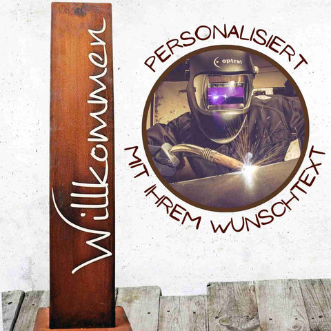 Rostige Spruchtafel aus hochwertigem Metall individuell mit Ihrem Text oder Namen gestaltbar. Einzigartige Dekoration von Hand in der Manufaktur von Rostikal hergestellt.