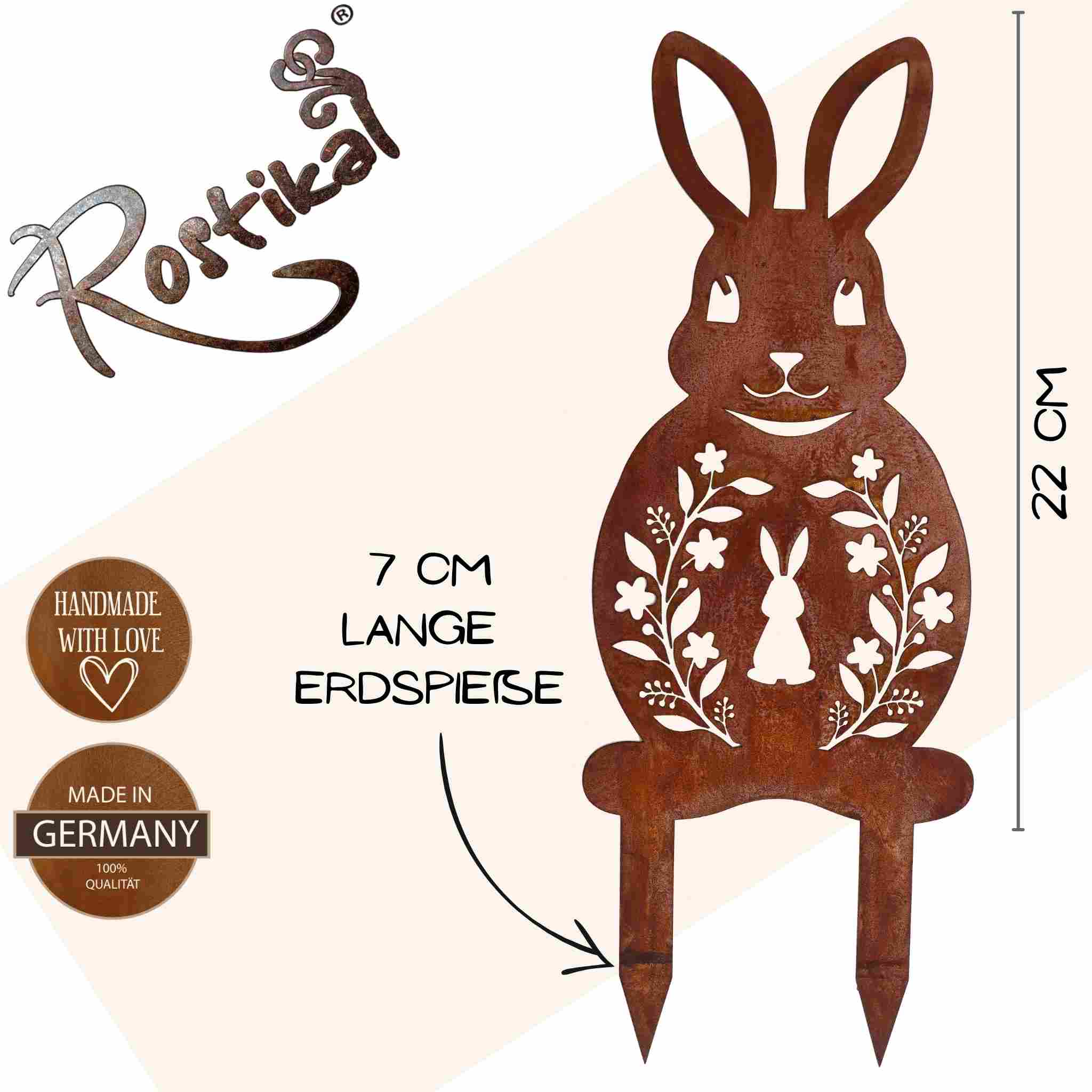 Mittelpunkt Ihrer Frühlingsdeko: Dieser rostige Osterhase zieht alle Blicke auf sich und verleiht Ihrem Garten eine festliche Atmosphäre.