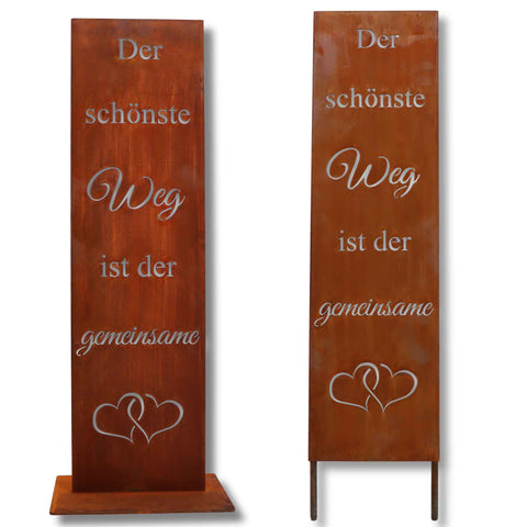 Detailansicht Edelrost Spruchtafel Hochzeitsspruch mit Herz Motiv