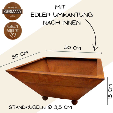 Eckige Pflanzschale mit Kugeln, 50 x 50 cm, 15 cm tief, Kugelgröße: 3,5 cm, Vintage Deko für Garten und Terrasse.