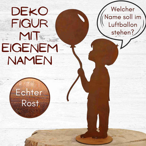 Individuell personalisierbare Dekofigur Junge mit Wunschname im Luftballon. für Ihre Wohn- und Gartendekoration oder als Geschenk.
