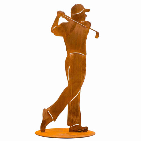 Wetterbeständige von Hand gefertigte Metallfigur eines Golfspielers als Pokal oder als außergewöhnliche Gartendekoration