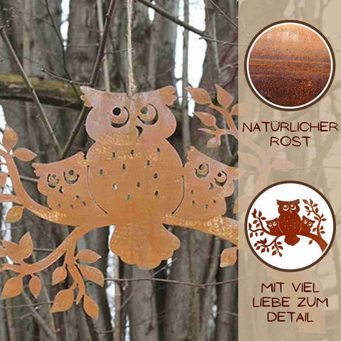 Edelrost Eulen-Deko, Metall-Tier für Garten & Terrasse, stilvolle Rost-Optik Dekoration, einzigartige Geschenkidee