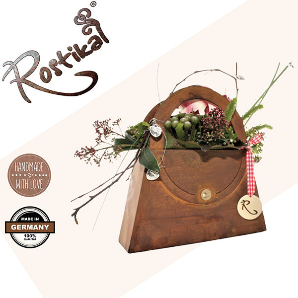 Edelrost Pflanztasche - Handgefertigte Metall Deko Tasche für Garten und Zuhause