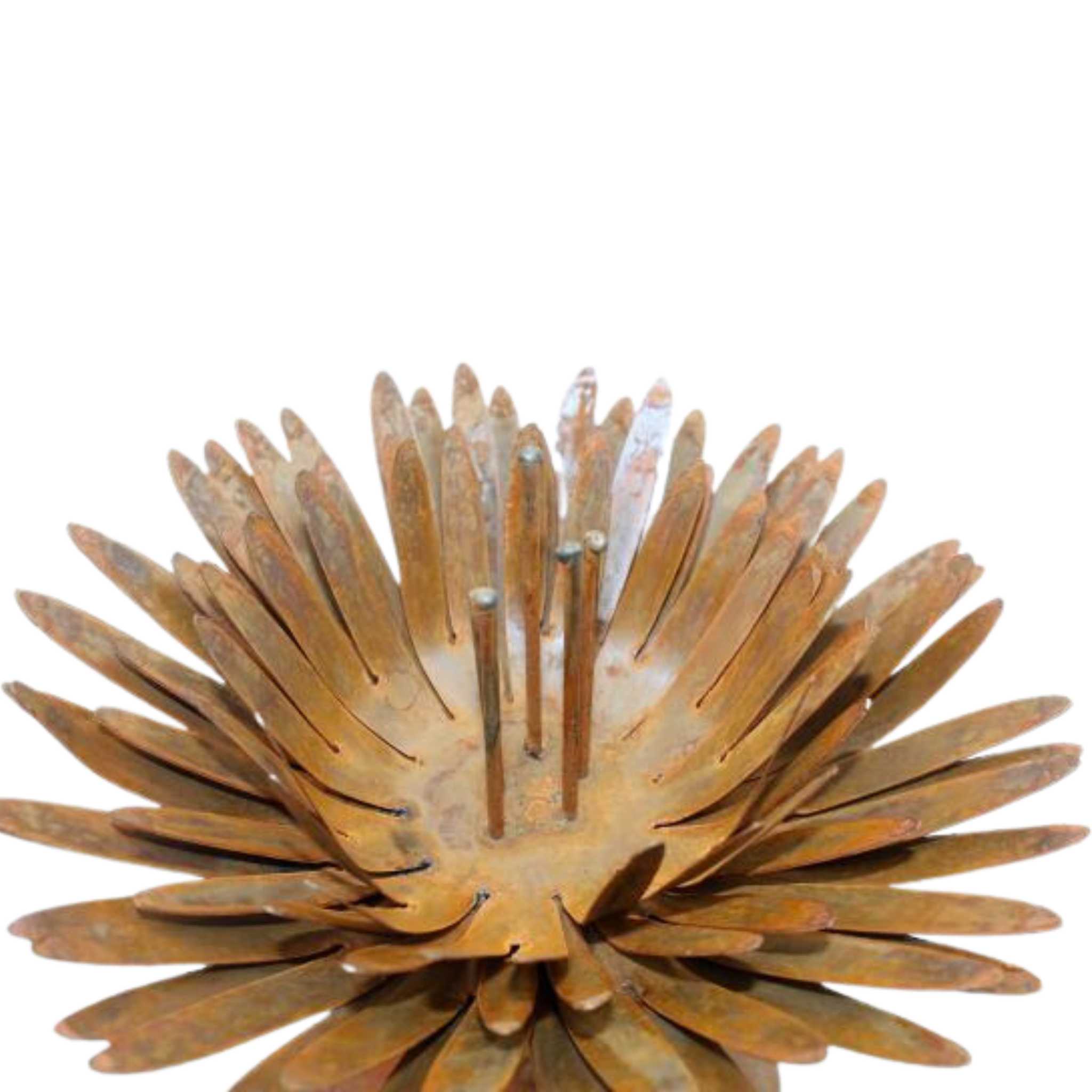 Rostige Blume als einzigartiges Kunstwerk, handgefertigt aus Edelrost Metall, vielseitiger Dekostecker für die Wohn- und Gartendekoration.