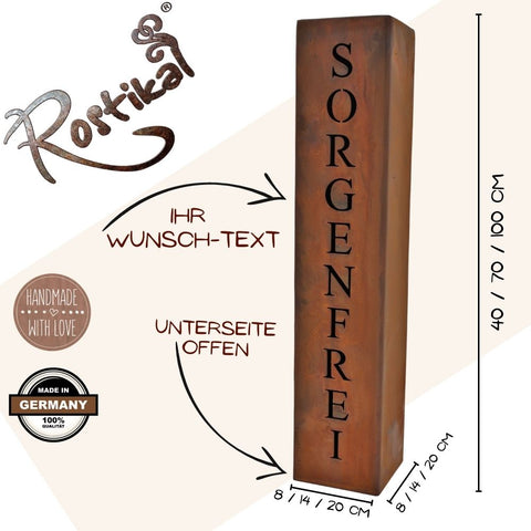 Geben Sie einfach Ihren gewünschten Text in die Eingabemaske ein und erhalten Sie eine individuelle Wohn- und Gartendeko Säule.