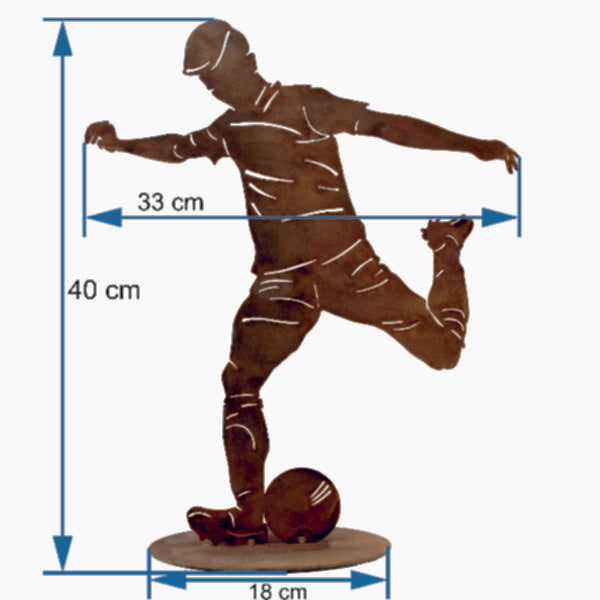 Metallfigur Fußballer in Edelrost, rostige Gartendeko, Sportmotiv Silhouette, Geschenk für Fußballbegeisterte