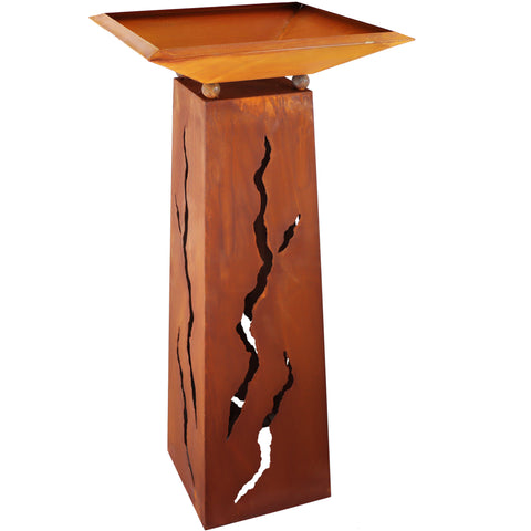 Edelrost Säule mit Schale. Rissiges Design für besonderen Look. Perfekt für Garten- und Wohnraumdeko