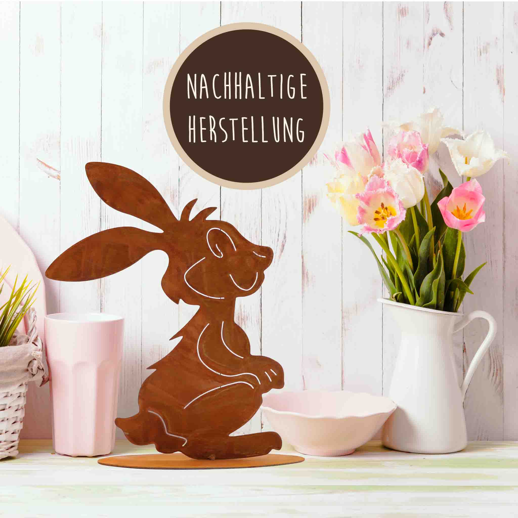 Edelrost Vintage Deko Hase Herbert | Ostern im Comic Style