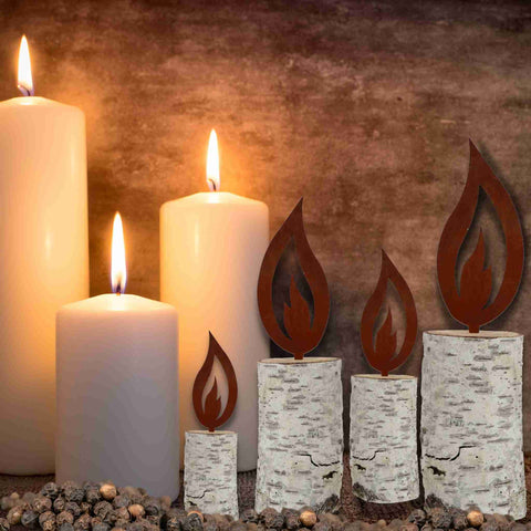 Edelrost Flammen Deko | Metall Dekostecker für Weihnachten & Garten – im Set & 5 Größen