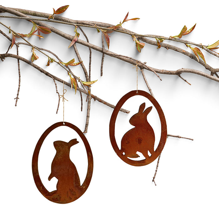 Rusty decorative bunny in an egg | Hanging window decoration for Easter | Hanging Easter eggs