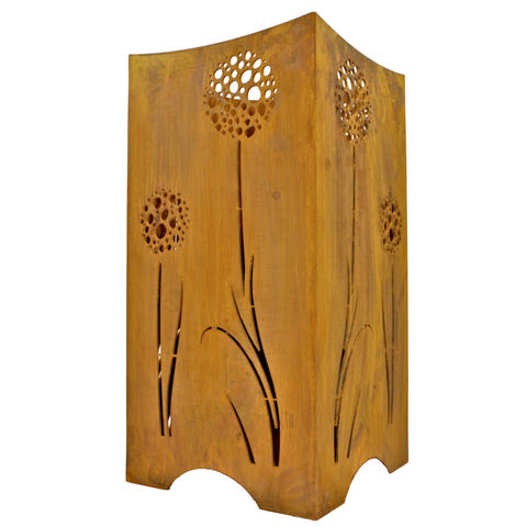 Pusteblume Feuerkorb, Edelrost Metall, Gartendeko, gemütliche Atmosphäre, stilvolles Windlicht