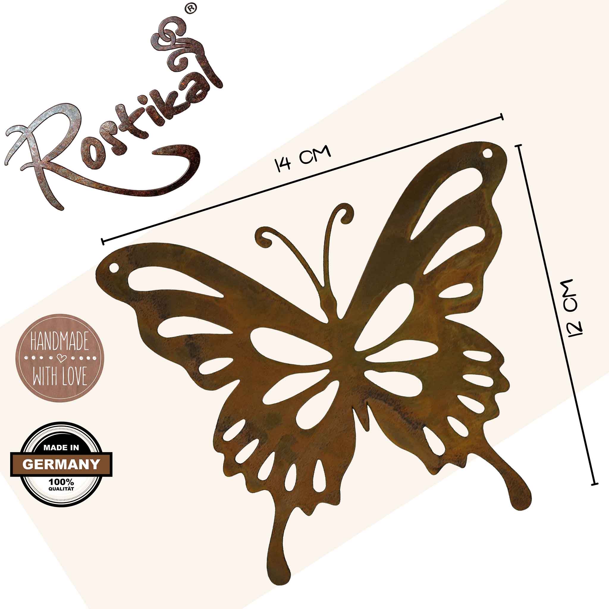 Rostige Gartendeko: Blumenstecker Schmetterling in verschiedenen Größen - robust, wetterfest und langlebig für jede Jahreszeit.