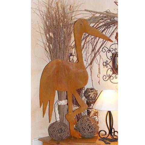Figurine cigogne décorative pour le jardin | Sculpture cigogne en métal rouillé | Cadeau de naissance