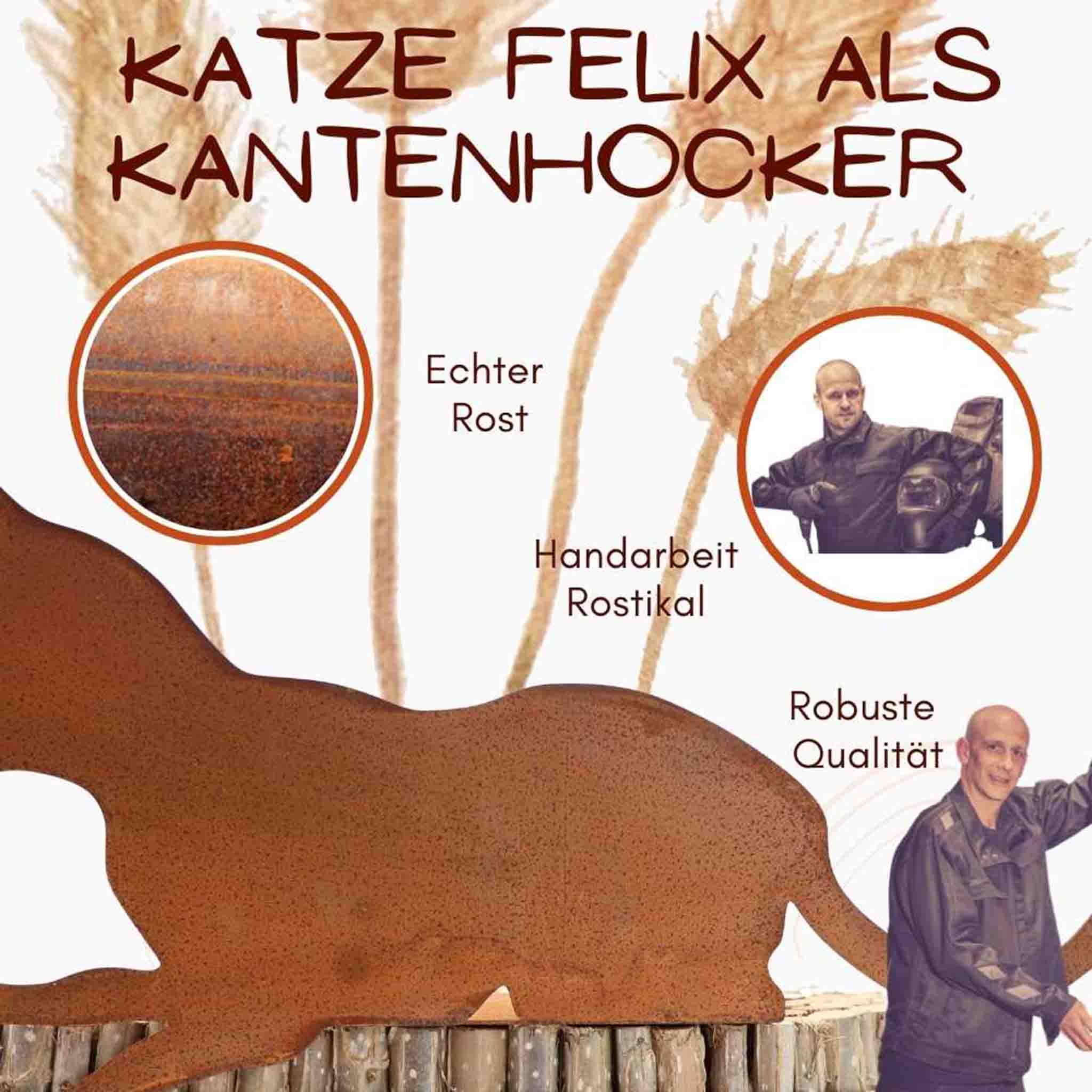 Edelrost Metalldeko Kantenhocker Katze Felix - handgefertigt mit Liebe zum Detail. Einzigartiges Design für Garten und Wohnbereich.