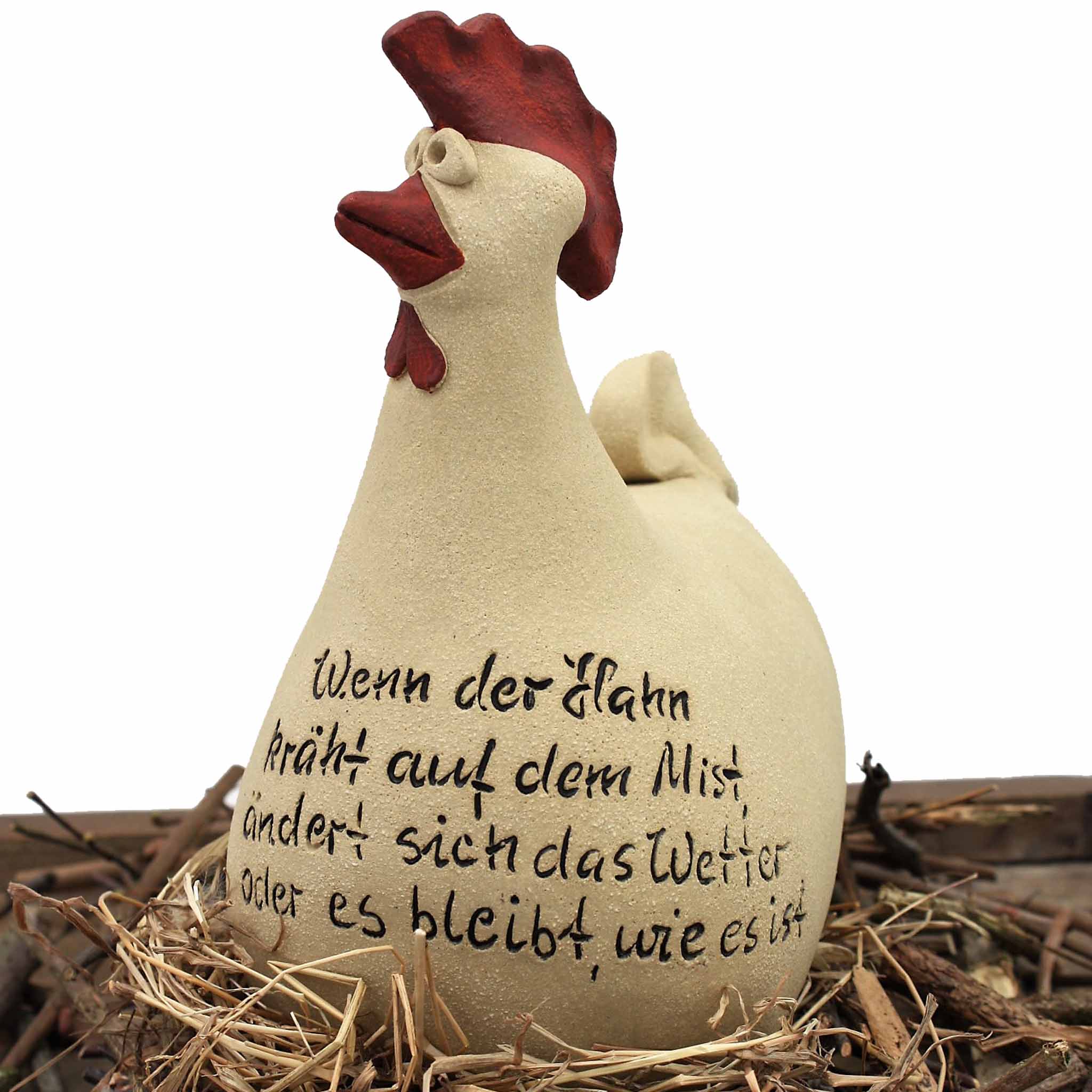 Deko Hahn Burschikos - Handgefertigte Tonfigur für Haus und Garten