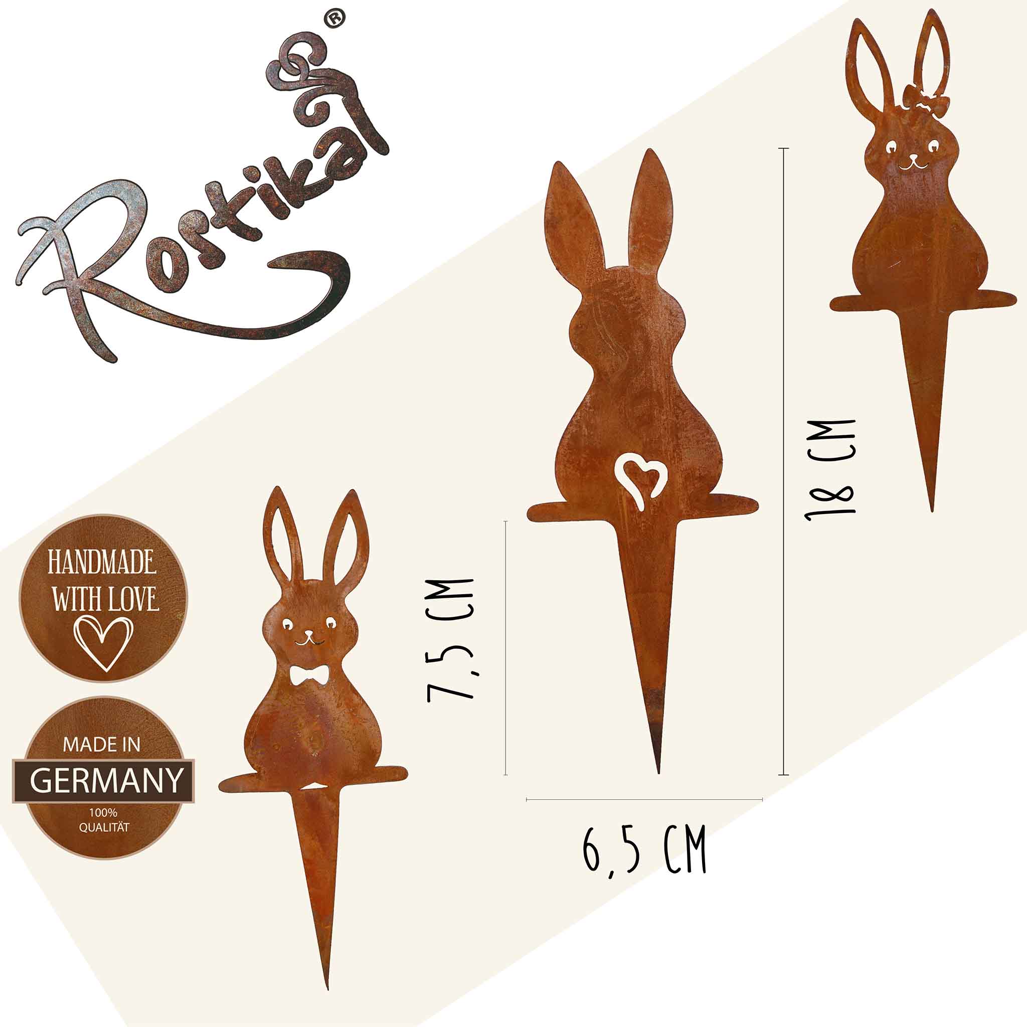 Metallische Rost-Hasen als Gartenstecker, stimmungsvolle Oster- und Frühlingsdekorationen