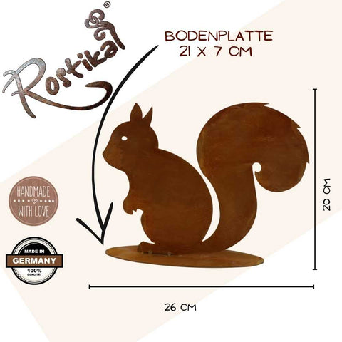Lustiges Eichhörnchen aus Metall mit Rost-Finish – langlebige und einzigartige Herbstdeko für Garten oder Haus.