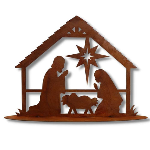 Verleihen Sie Ihrem Zuhause rustikale Weihnachtsstimmung: Die Metall Deko Krippe mit Figuren ist perfekt für Fenster- und Gartendeko.
