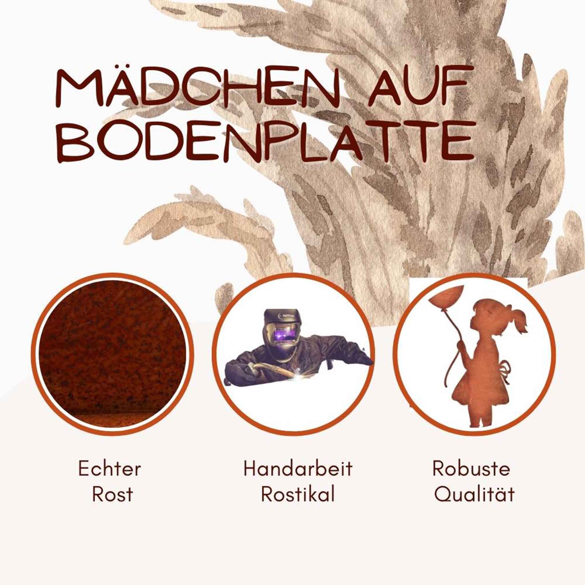 Rostige Metall Mädchen Figur mit Luftballon in der Hand, handgefertigt und mit natürlicher Edelrost Oberfläche für einen rustikalen Look.
