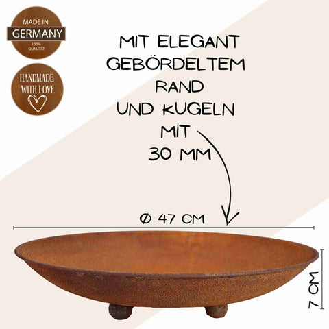 Handgefertigte Rostschale fĂŒr Garten und Terrasse. Ă 47 cm, Höhe 7 cm. Dekorativ und wetterfest. Perfekt fĂŒr Pflanzen und KrĂ€uter.
