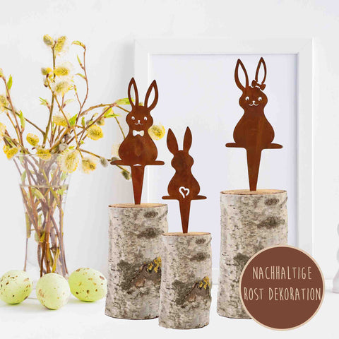 Hasenstecker-Set aus Rostmetall, perfekte Oster- & Frühlingsakzente für Gärten und Pflanzenarrangements