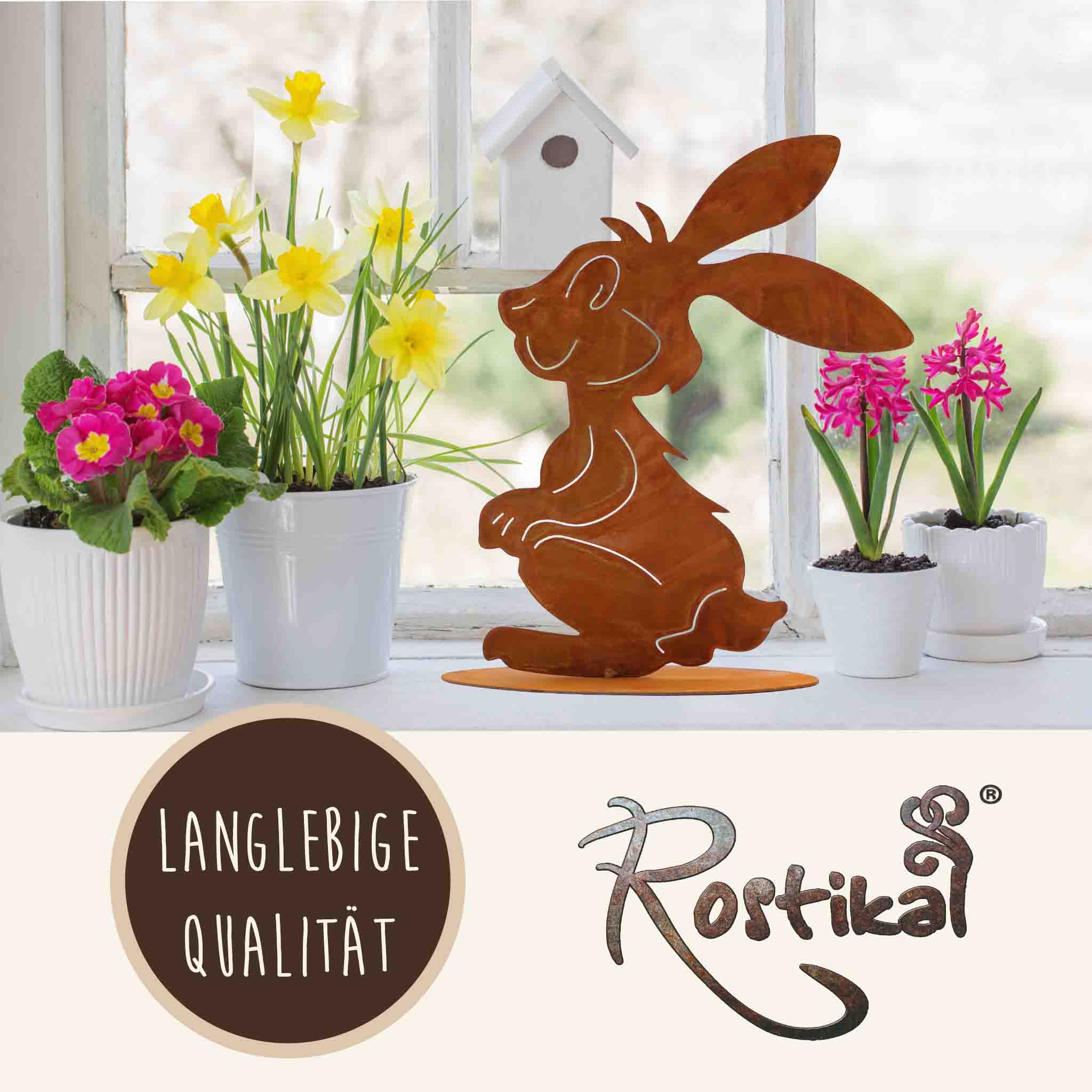 Edelrost Vintage Deko Hase Herbert | Ostern im Comic Style