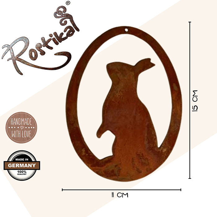 Rusty decorative bunny in an egg | Hanging window decoration for Easter | Hanging Easter eggs