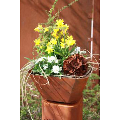Rostige Gartendeko - Vintage Säule mit Pusteblumen und Pflanzschale