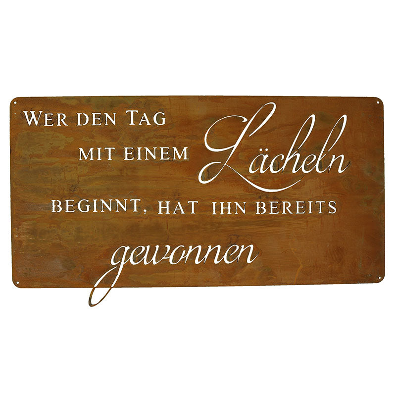 Rostiges Schild "Lächeln", positive Wanddeko, inspirierender Spruch, charmantes Edelrost-Design