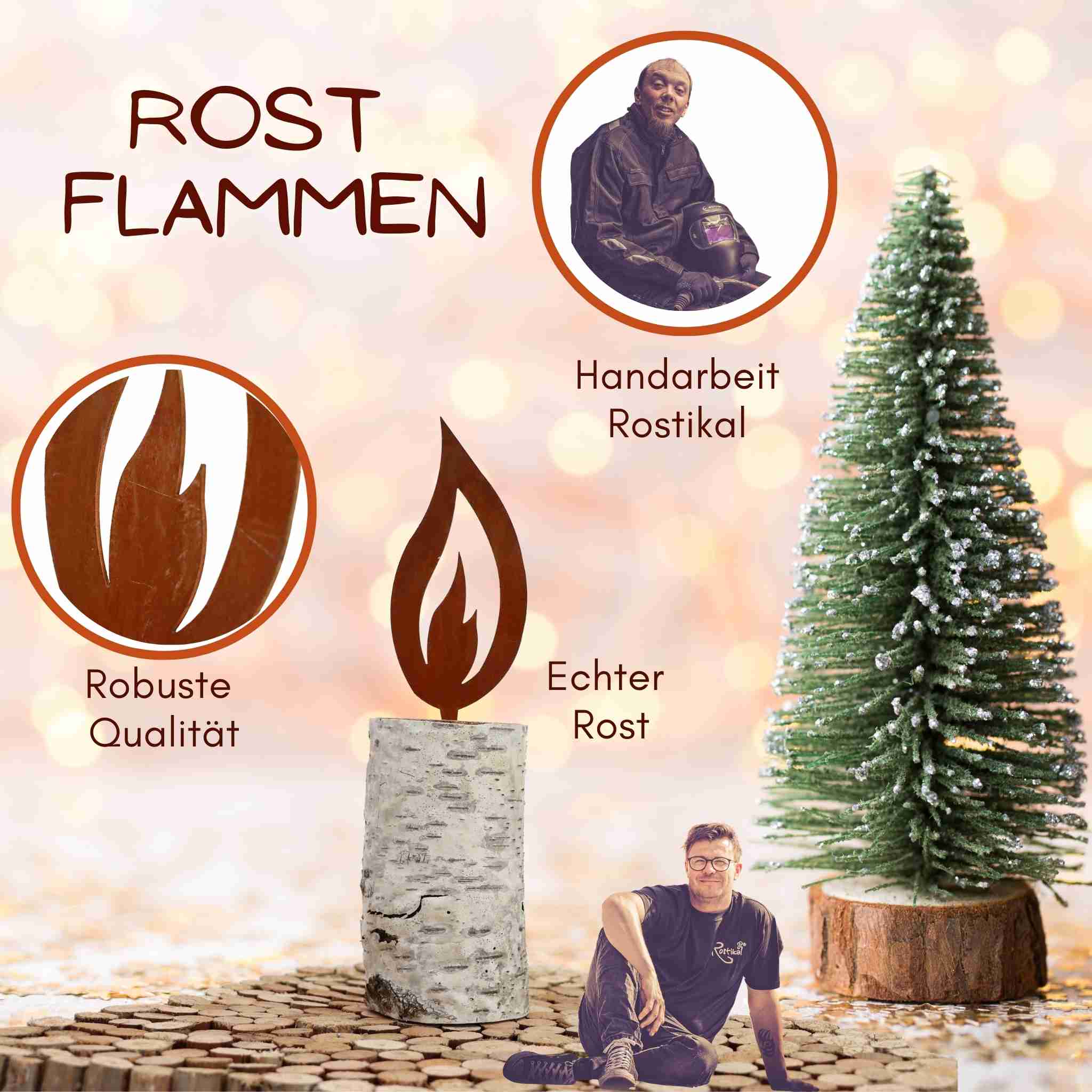Edelrost Flammen Deko | Metall Dekostecker für Weihnachten & Garten – im Set & 5 Größen