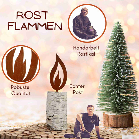 Edelrost Flammen Deko | Metall Dekostecker für Weihnachten & Garten – im Set & 5 Größen