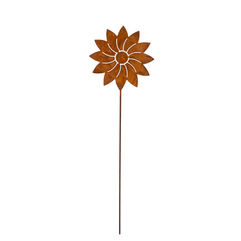 Rostige Metallblume mit Steckstab, dekoratives Element für Wohnzimmer und Gartenbereiche, ideal für den Einsatz im Innen- und Außenbereich