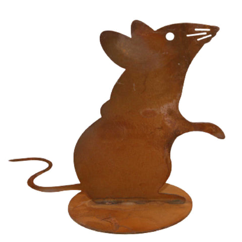 Handgefertigte Metall Maus im Edelrost Design - rustikale Deko für Garten und Wohnbereich. Perfekt als Blickfang für drinnen und draußen.
