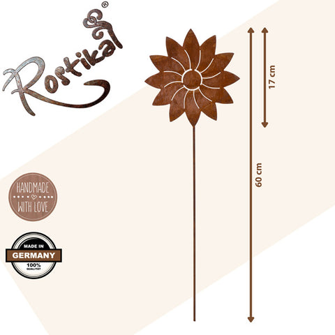 Rostoptik Metallblume auf Steckstab, elegante Dekoration für Innenräume und Gärten, passend für Drinnen und Draußen