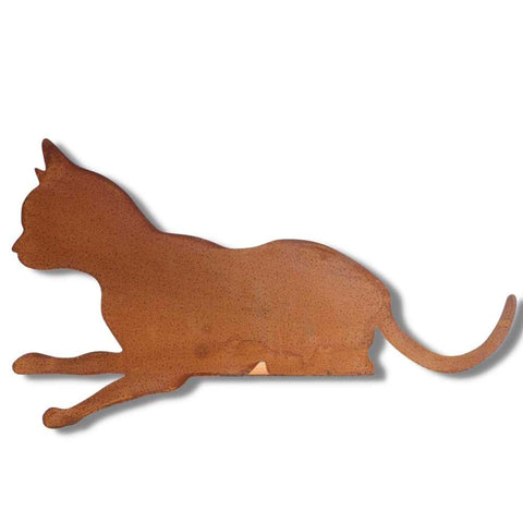 Handgefertigte Metalldeko Kantenhocker Katze Felix - Edelrost Gartendeko und Hingucker für drinnen und draußen.