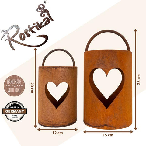 Metalldeko Windlicht mit Herz | Gartendeko Vintage Laterne - Rost Deko Laterne fĂŒr Haus und Garten